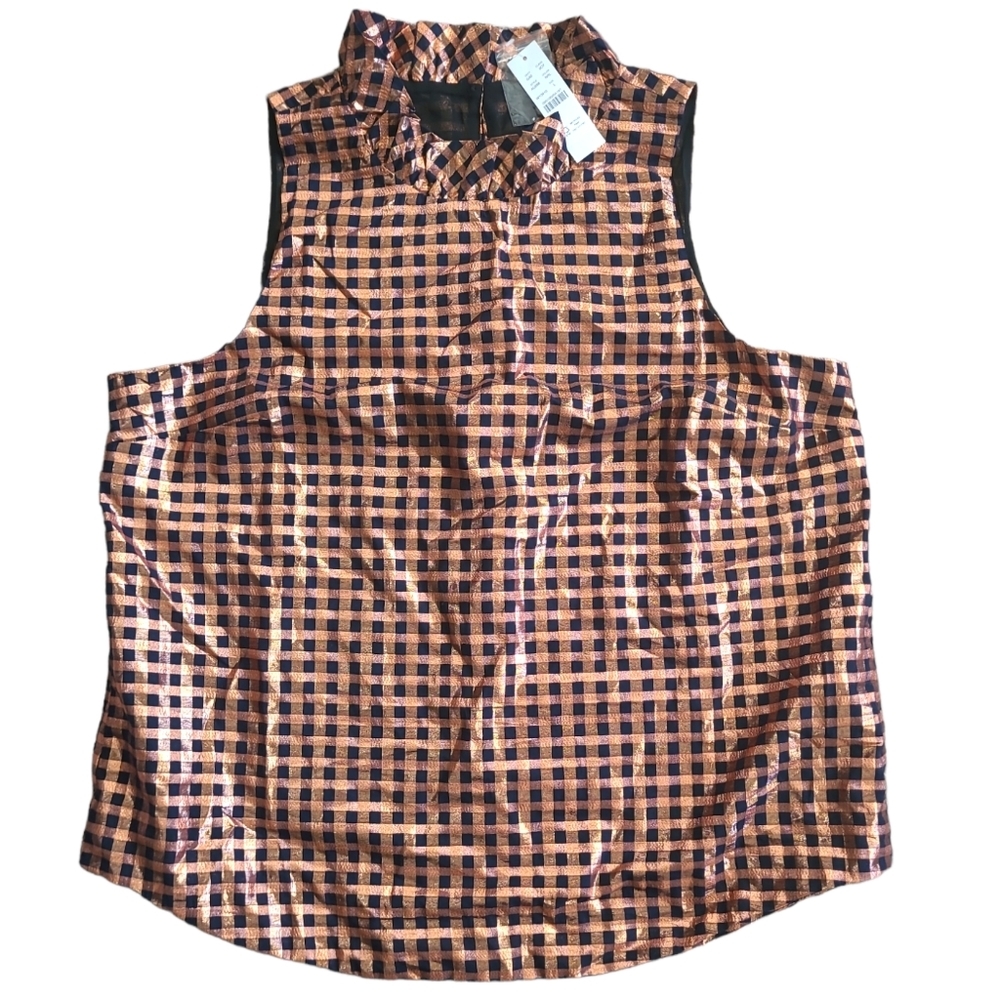 NWT J. Crew metallic gingham ruffle neck top Large